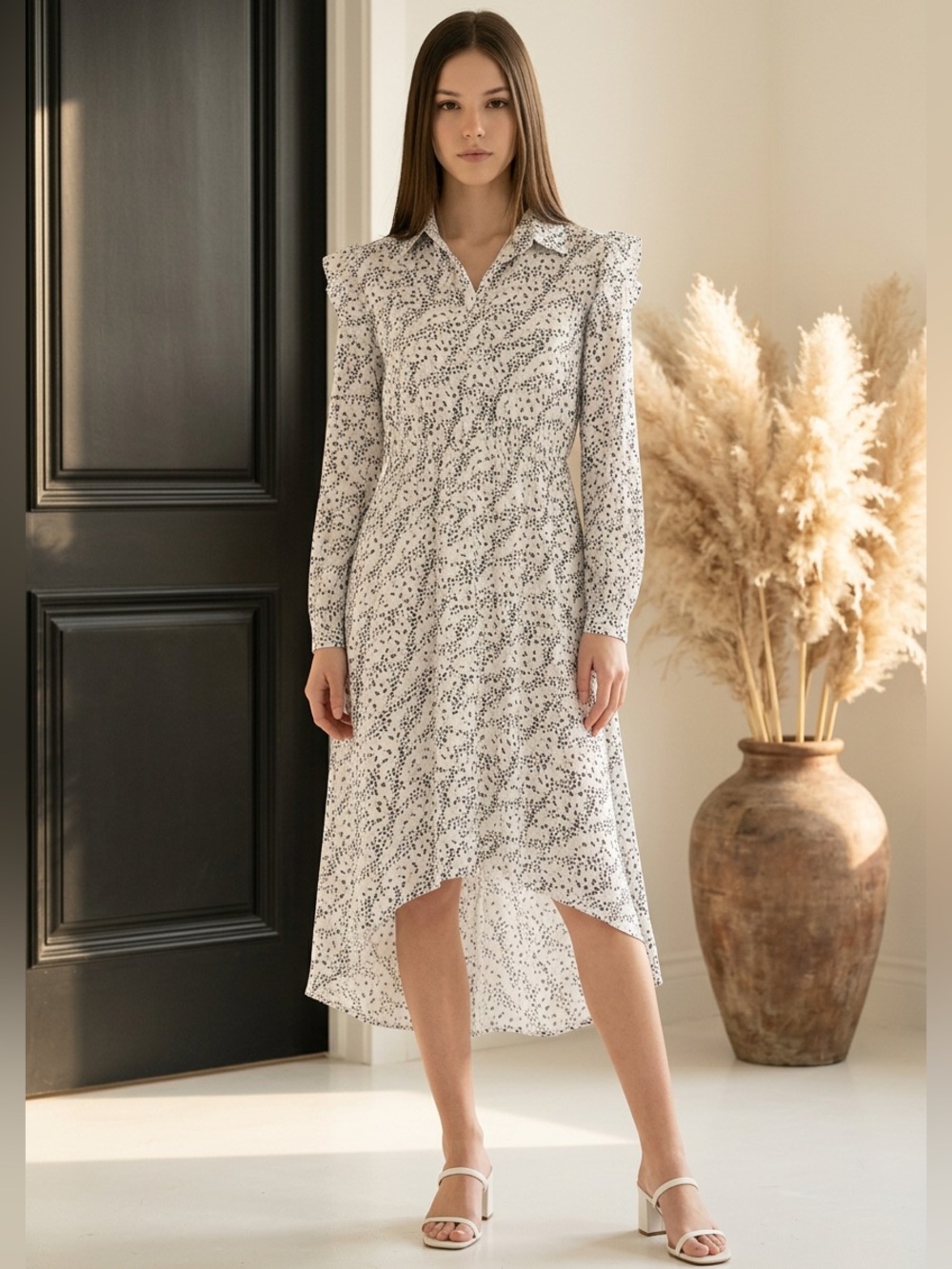 NWT The Drop Printed White & Muted Blue Floral Dress